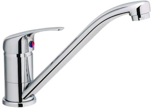 Schläfer 0500410 - Wasserhahn Küche, Küchenarmatur mit Einhebelmischer, Keramikkartusche Ø35 mm und 360° Drehbarer Spültischarmatur, Schnellmontage mit 35cm Kalt-/Warmwasserschlauch, Chrom