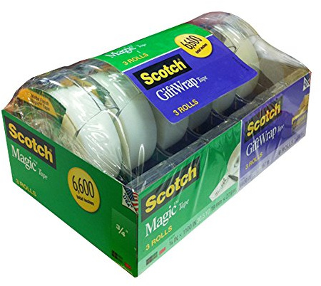 Scotch Magic Tape 3 Rolls and GiftWrap Tape 3 Rolles Pack