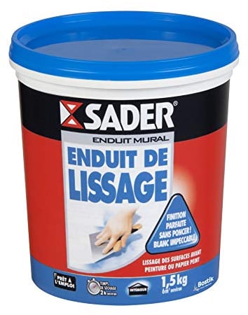 Sader - Revestimiento de alisado de pared listo para usar en pasta - interior y techo - Se puede utilizar como junta de placa de yeso, boca de hasta 2 mm y boca de poro de madera - blanco - 1 bote de