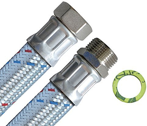 H2O-Flex® Panzerschlauch DN25 Flexschlauch, 1 Innengewinde und 1 Außengewinde für Hauswasserwerk, Solar, Heizung