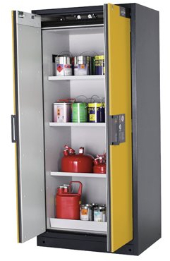 Gefahrstoffschrank, BxTxH 900x615x1955 mm, 3 Böden , 1 Auffangwanne mit Lochblecheinsatz, inkl. AGT u