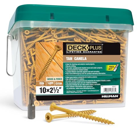 Deck Plus Wood Screws, #10 x 2-1/2in, 25lb Box, 1825 Pieces, Tan