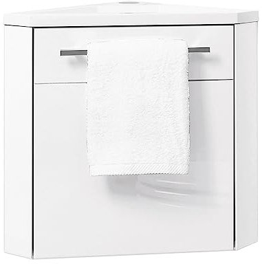ONDÉE, Meuble Lave-mains à suspendre collection NINO, meuble d'angle compact, 1 Porte, fermeture progressive, installation réversible, Largeur 53cm, Finition laqué blanc