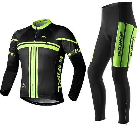 INBIKE Completo Ciclismo Uomo Invernale Maglia Manica lunga Tuta Ciclismo Giacca bici Pantaloni con Bretelle in Gel 3D Abbigliamneto Ciclismo(S,Maglia&pantaloni)