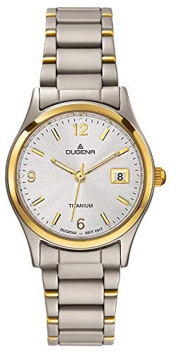 Dugena Damen-Armbanduhr 4460333 Semper, Quarz, silbernes Zifferblatt, Titangehäuse, Mineralglas, Titanarmband, Drückerfaltschließe, 5 bar