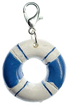 Miniblings Rettungsring maritim Charm Schiff Segeln Boot blau weiß - Handmade Modeschmuck I Kettenanhänger versilbert - Bettelanhänger Bettelarmband - Anhänger für Armband