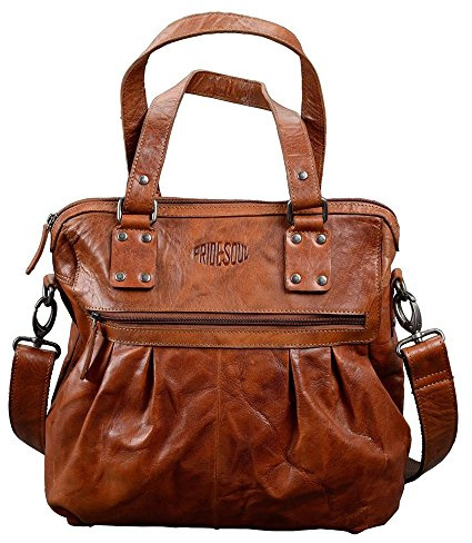 PRIDE AND SOUL 47605 Damentasche HOLLY, Damen Henkel-Handtasche, Ledertasche mit Reißverschlussfächern, Alltagstasche mit Schultergurt, Umhängetasche, Handyfach, Purse, Tasche aus echtem Leder, cognac