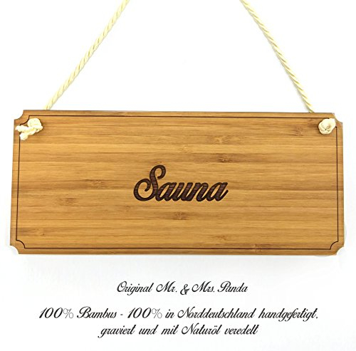 Mr. & Mrs. Panda Türschild Sauna - Geschenk, Holztafel, graviert, Shabby, Geschenkidee, Landhaus, Motivschild, Wandschild, Verschenken, Reklameschild