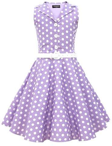 BlackButterfly Robe Fille Holly à Pois Cérémonie | Jupe cercle, Sans manches, Col chemisier, Boutons devant, Doublée, Ceinture amovible, 3-14 ans