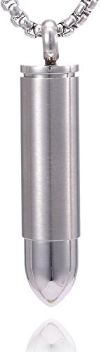 DonDon Herren Halskette Edelstahl 52 cm und Anhänger silberfarbene Patrone zum aufdrehen mit Geheimversteck in Schmuckbeutel