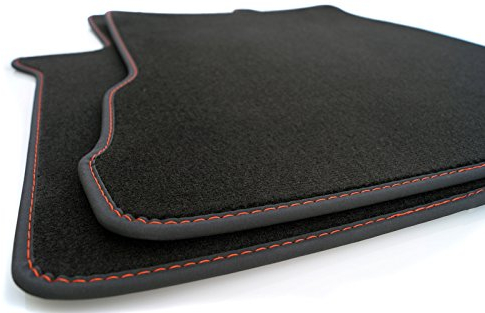 Fußmatten für LKW Volvo FH4 und FH500 Velours Matten Teppich Automatten 2-teilig Schwarz, Ziernaht Rot