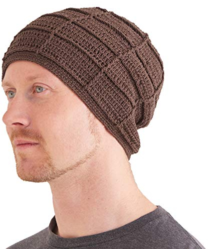 CHARM Herren 100% Baumwolle Beanie - Handmade Sommer Mütze Damen Häkel Strick Hellbraun