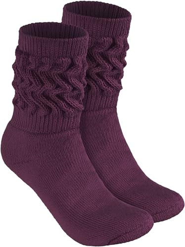 BRUBAKER Slouch Socken - Damen Schoppersocken für Fitness, Yoga, Workout, Gymnastik und Wellness - 1 Paar Knit Sportsocken für Frauen - Lila Größe 39-42
