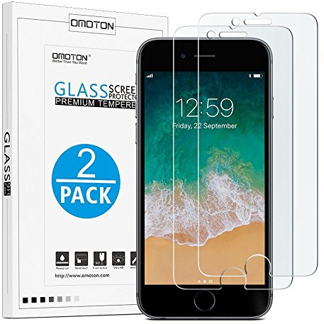 OMOTON Displayschutzfolie für iPhone 7 Plus/8 Plus, Hartglas [9H, blasenfrei, kratzfest] Displayschutzfolie für iPhone 7 Plus/8 Plus [5,5 Zoll]