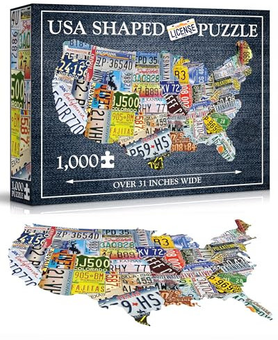 USA Shaped Jigsaw Puzzle - License Plates