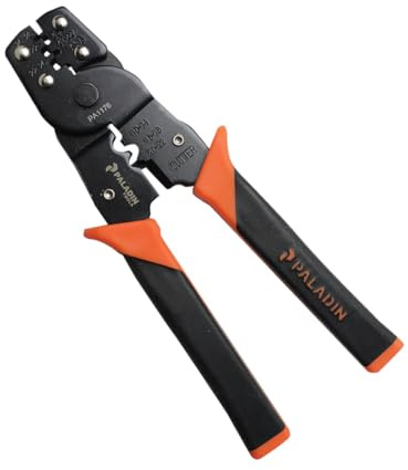 Paladin Tools PA1176 PRO-GRIP Electrical Terminal Crimper - Multi-Purpose Crimping Tool with Wire Cutter for D-Sub Pins, Butt-Insulated, Open Barrel Connectors, Telephone Lugs (22–28 AWG)