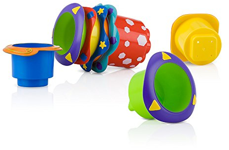 Nuby - Spielzeug Stapelbare Badebecher - Stapelbare Badebecher - 5 Tassen mit Löchern zum Spielen mit dem Wasser - für Babys ab 6 Monate