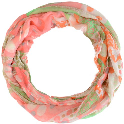 Kandharis leichter, kleiner, halbtransparenter Sommer Loopschal Schlauchschal aus der aktuellen Kollektion Muster-Mix Dots Paisley PD-25 Lachs Grün