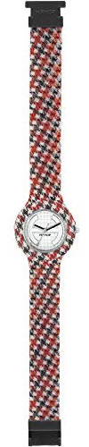 Hip Hop Orologio donna PIED DE POULE con cinturino in silicone, tessuto, movimento TIME JUST - 3H QUARTZ, Rosso-bianco., misura unica, Bracciale