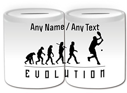 UNIGIFT Tennis-Spardose, personalisierbar, Motiv Evolution, Weiß