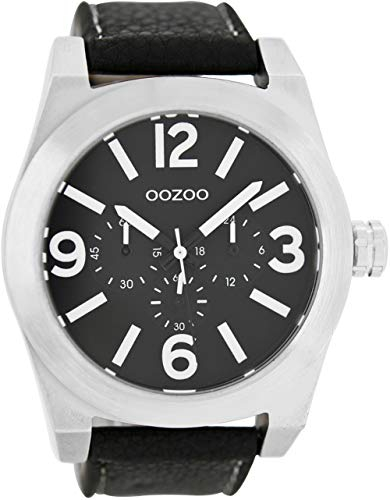 Oozoo C6734 - Herrenuhr, schwarzes Lederarmband, Schwarz, Streifen