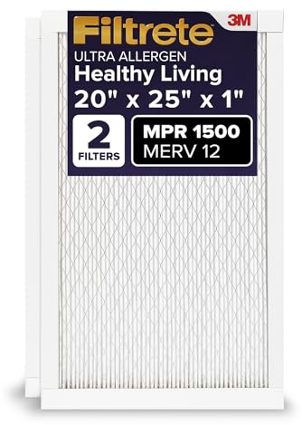 Filtrete Filtro Aria 20x25x1, MPR 1500, MERV 12, Healthy Living Ultra-Allergen 3 Mesi Pieghettato 1 Pollice, 2 Filtri