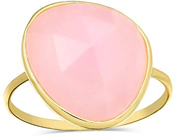 Boho Rosa Multifaceted Simulierte Erklärung Chalcedon Quarz Ring Für Frauen 14K Gold Plattiert Sterling Silber 1Mm Band