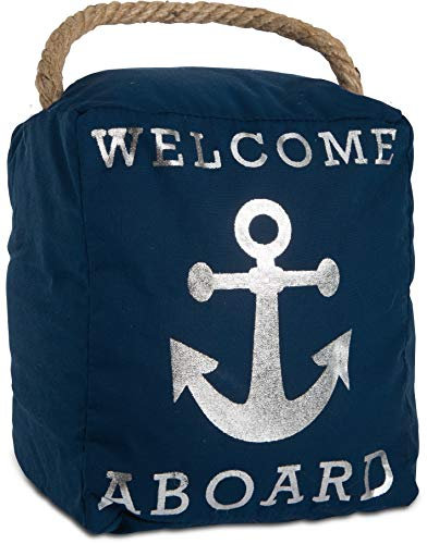 Pavilion Gift Company Open Door Decor - Welcome Aboard Anchor Beach Navy & Silver Door Stopper with Handle