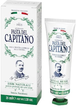 Pasta del Capitano 1905, Zahnpasta mit natürlichen Kräutern, Gewährleistet gründliche Reinigung und Mundhygiene, Formuliert mit natürlichen Kräuterextrakten, 100% Made in Italy, 25 ml Tube