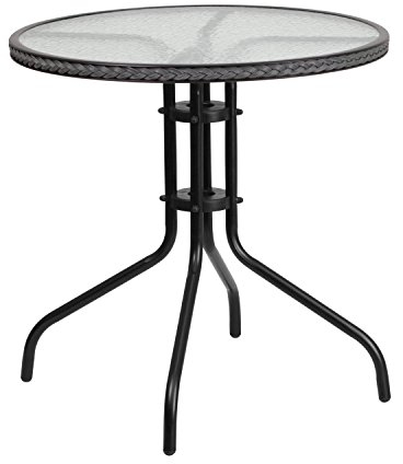 Flash Furniture Mesa de Cristal con Borde 28RD, Parte Superior Transparente/ratán Gris, 28 Round