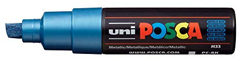 Uni Posca Marker PC-8K Lack Glas Stift mit Schrägkeilspitze 8,00 mm blau Metallic