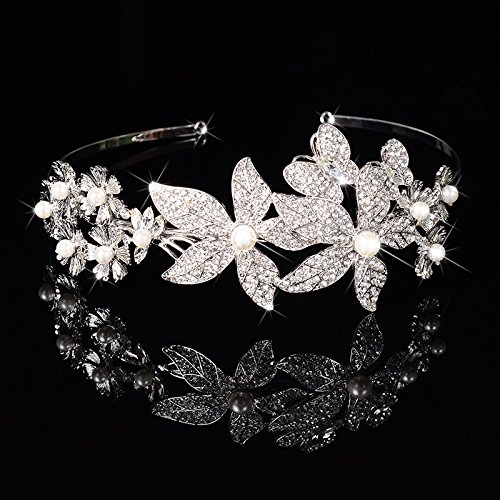 Miya® 1Stück MEGA Glamour Haarreif, fein Luxus Haarreif mit super schöne groß Blumen aus Perle Kristallen, Braut Schmuck Hochzeit Jugendweihe Haarschmuck