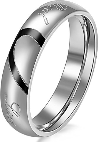 JewelryWe Schmuck Partnerringe, Freundschaftsringe, Edelstahl, Herz, Herren-Ring, Schwarz Silber, Größe 76 - mit Geschenk Tüte