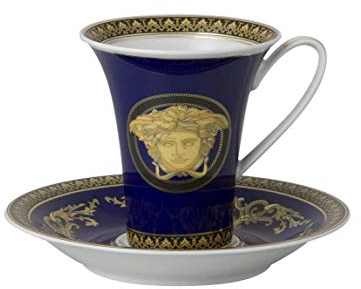 Versace Medusa Tazza Alta e piattino per caffè, Porcellana, Blu, 17x17x7.7 cm
