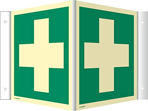 Winkelschild Erste Hilfe gemäß ASR A1.3 / DIN 7010 langnachleuchtend PVC 148 x 148 mm (Rettungsschild) wetterfest