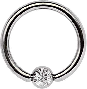 Ohrpiercing Titan Piercing Ring 1,2 x 10 mm mit Zirkonia Kugel in klar