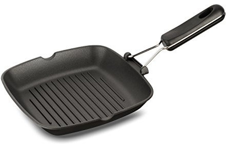 Lagostina Easy Grill Bistecchiera Antiaderente Quadrata in Alluminio Pressofuso, 25 x 25 cm, Rivestimento Meteorite Resistium, Manico Pieghevole in Bakelite, Bordo a Versare, Facile da Pulire