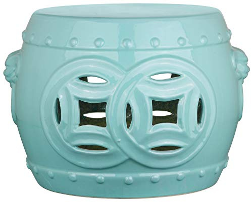 Safavieh Mei Double Coin Ceramic Decorative Garden Stool, Light Blue