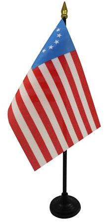 AZ FLAG - Tischflagge Usa 13 Sterne Betsy Ross - 15x10 cm Goldene Splitze - Vereinigten Staaten Alt Tischfahne 10 x 15 Cm - Flaggen