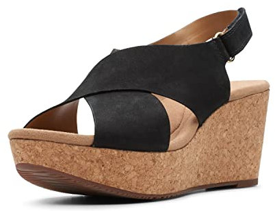 Clarks Women's Annadel Eirwyn Wedge Sandal, Black Nubuck, 7 UK