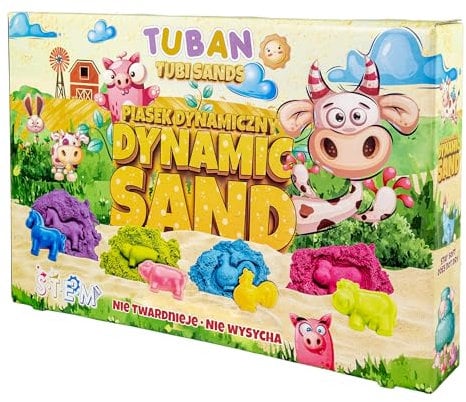 TUBAN Set Kinetischer Sand Bauernhof – 4 Farben: Rosa, Blau, Grün, Lila – 4 x 200 g – 4 Förmchen – Kinetischer Spielsand – Spielzeug für Kinder