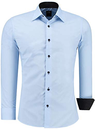 J'S FASHION Herren-Hemd - Slim-Fit - Langarm-Hemd Freizeithemd - Pflegeleicht Bügelleicht - Hellblau S