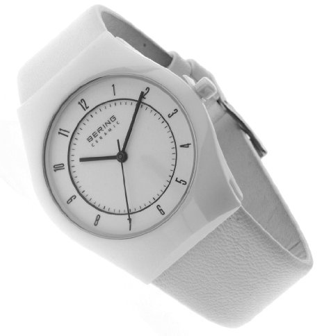 BERING Damen Analog Quarz Ceramic Collection Armbanduhr mit Kalbsleder Armband und Saphirglas 32035-654
