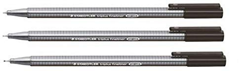 Staedtler Black 0.3mm Triplus Fineliner Fine Line Pens Superfine Dry Safe & Washes Out Of Most Textiles (Pack of 3)