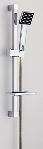 VeeBath Square Shower Riser Rail Kit, Wall Mounted Shower Slide Bar with Soap Dish Bracket Chrome Adjustable Shower Head Holder Bar for Bathroom