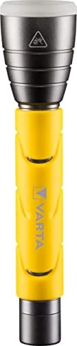 VARTA Lampe Torche LED incl. 2x piles AA, Outdoor Sports F20, lumière avec deux modes d'éclairage, lampe de poche avec poignée caoutchoutée, très robuste, jaune