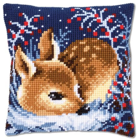 VERVACO Kit Cuscino Punto Croce Piccolo Cervo Set Ricamo Principianti Cuscini Gobelin Decorativi ca. 40 x 40 cm Accessori per Lavoretti Creativi DIY Casa Decor Hobby Adulti Cross Stitch