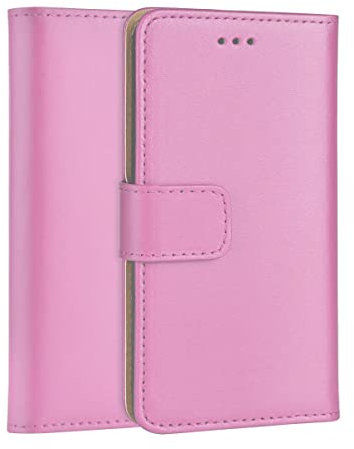 ameego MK-209 Premium Genuine iPhone 7/8 /SE2/SE3 Real Leather Flip Wallet Magnetic Kickstand Slim Book Case with Card Slot (Baby Pink)