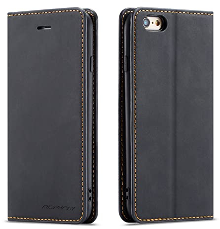 QLTYPRI Case for iPhone 6 Plus 6S Plus, Premium PU Leather Cover TPU Bumper with Card Holder Kickstand Hidden Magnetic Adsorption Flip Wallet Case Cover for iPhone 6 Plus 6S Plus - Black
