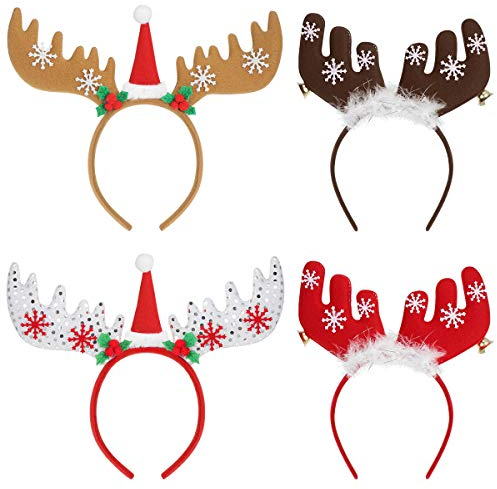 FRCOLOR Christmas Headbands Weihnachten Rentier Stirnbänder Haarbänder Haarband Weihnachten Hüte Party Favors für Erwachsene und Kinder, 4PCs
